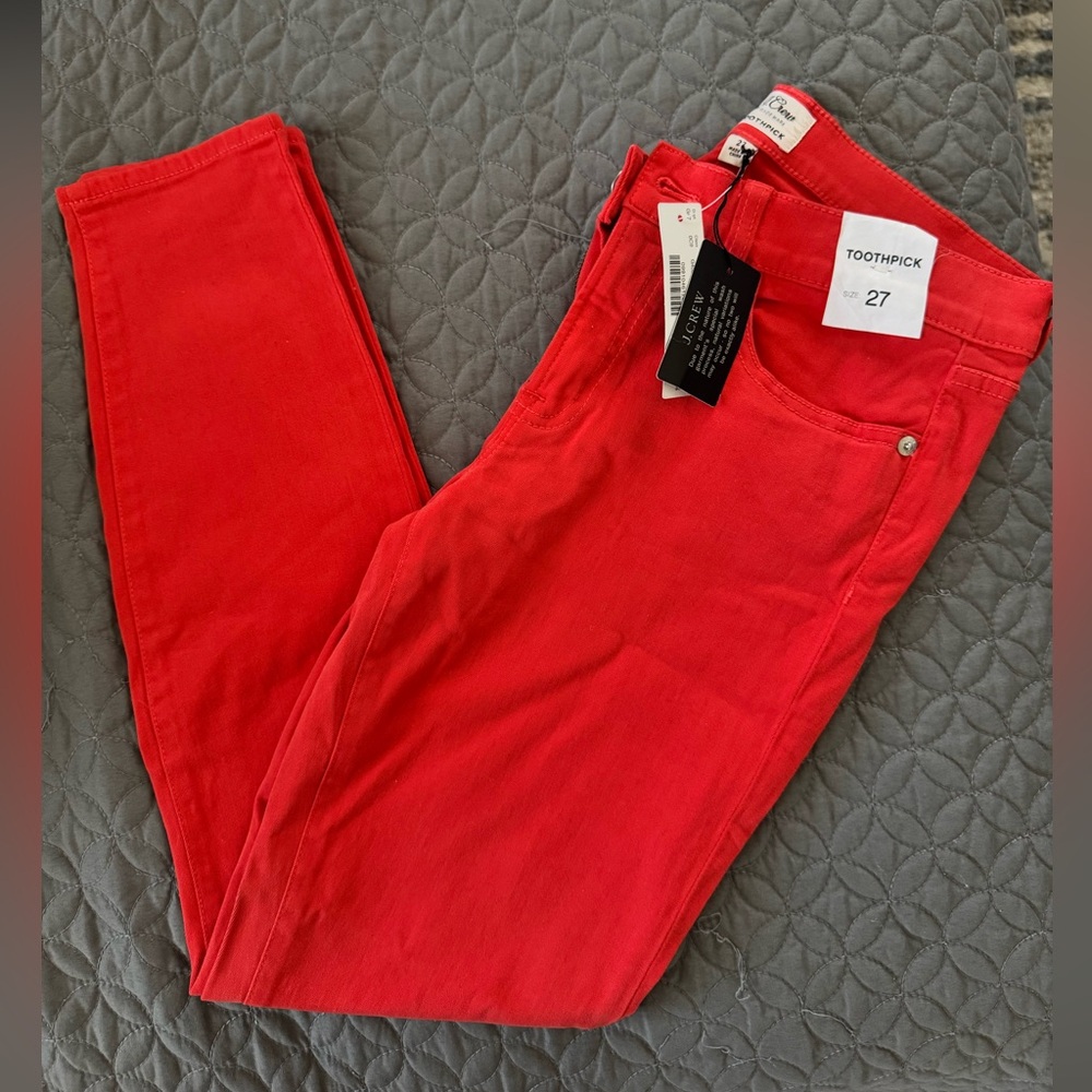 J. Crew Toothpick Jeans in Vibrant Red